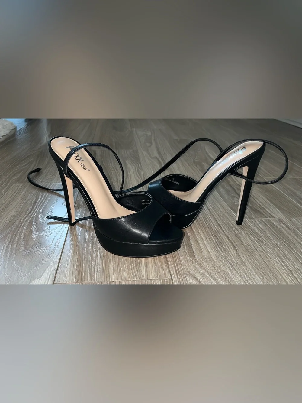 Mixx Shuz Black Ankle-Tie Platform Peep-Toe Sandals